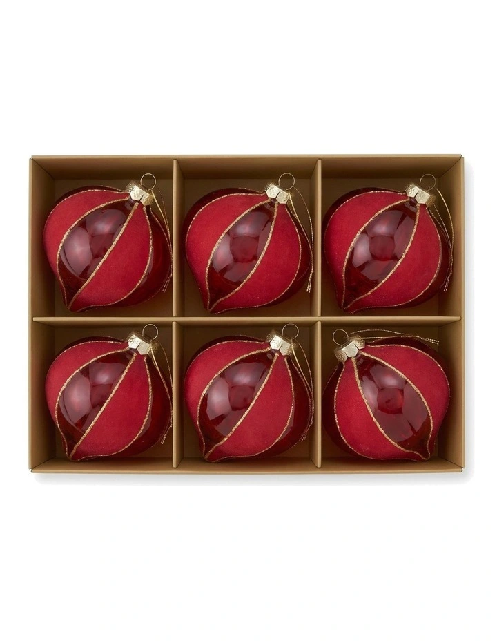 Christabelle 6 Red Glass Christmas Baubles Onion Shape 10cm Xmas Tree Decorations image 4