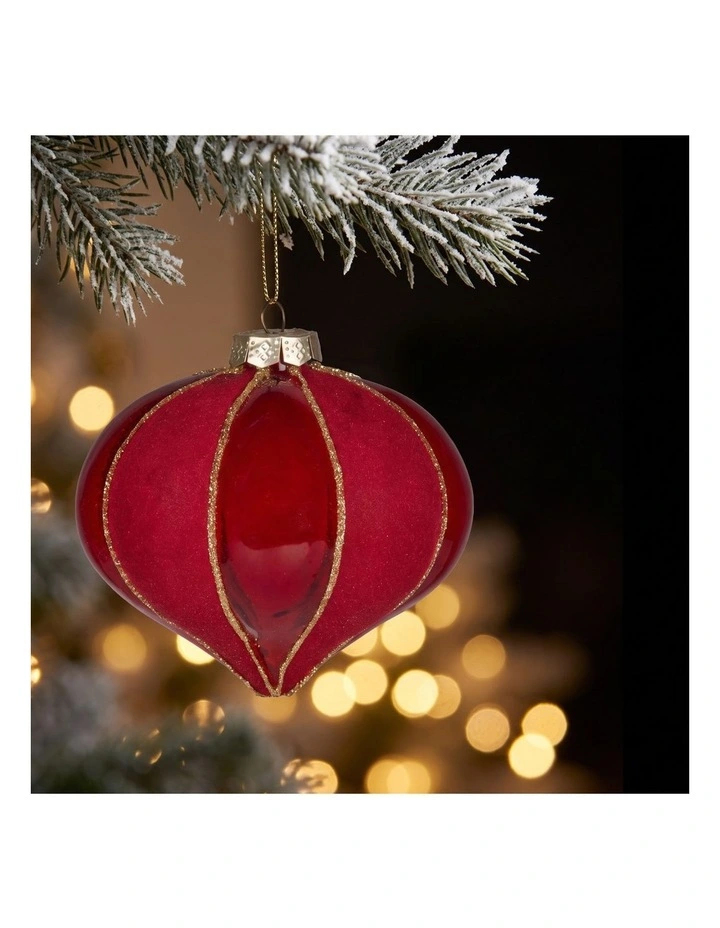 Christabelle 6 Red Glass Christmas Baubles Onion Shape 10cm Xmas Tree Decorations image 5