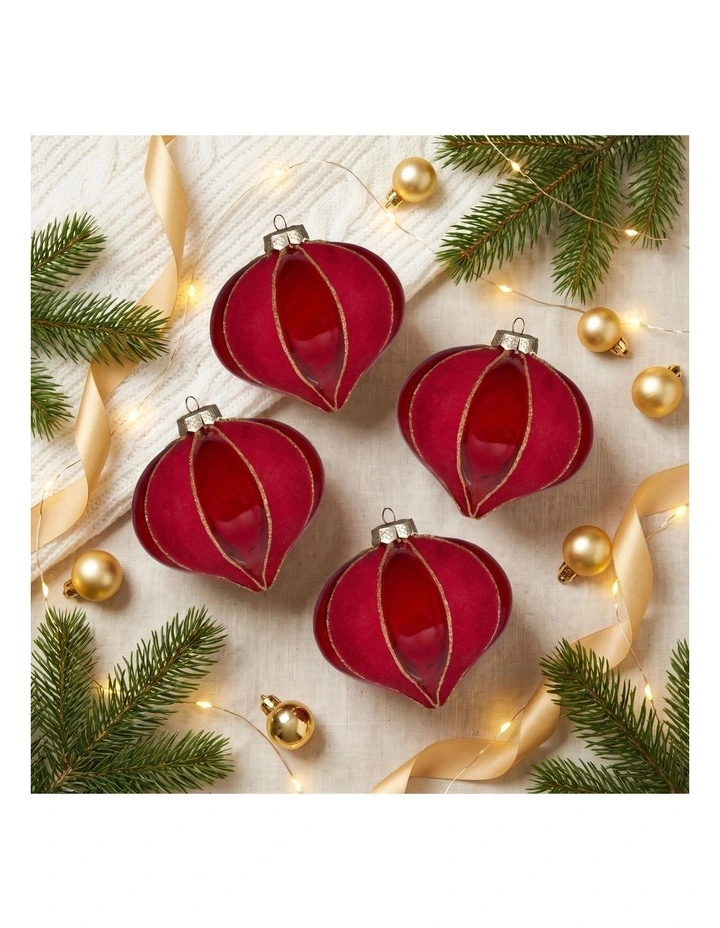Christabelle 6 Red Glass Christmas Baubles Onion Shape 10cm Xmas Tree Decorations image 6