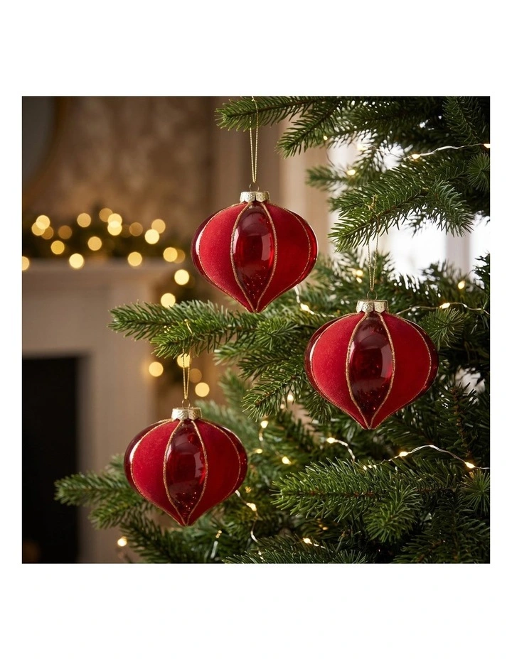 Christabelle 6 Red Glass Christmas Baubles Onion Shape 10cm Xmas Tree Decorations image 7