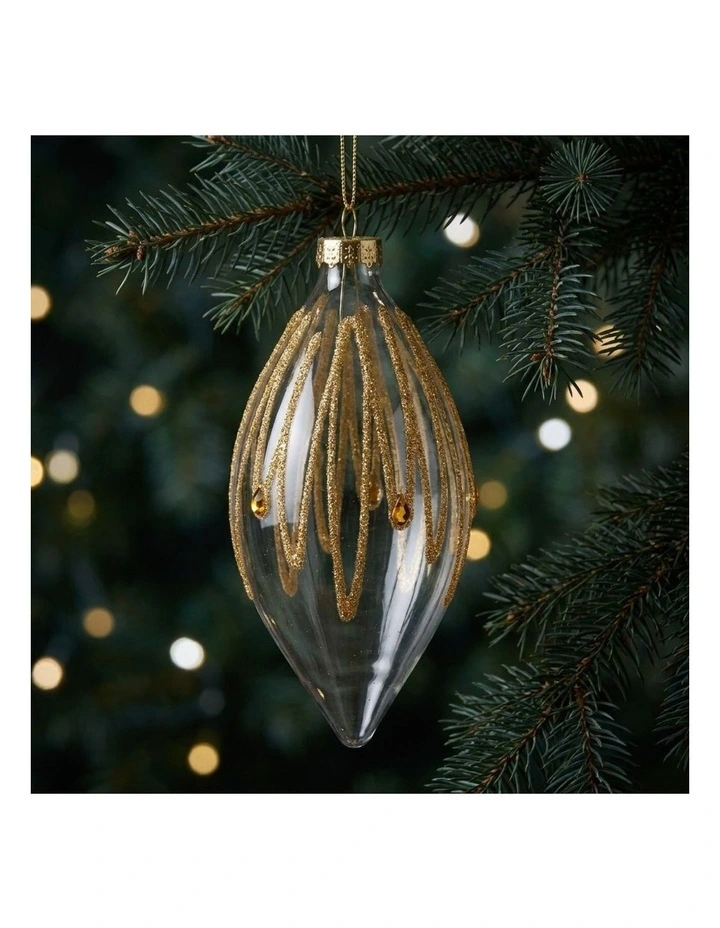 Christabelle 6 Glass Christmas Teardrop Baubles Gold Shimmer Jewels 13cm Xmas Tree Hanging Ornaments image 2