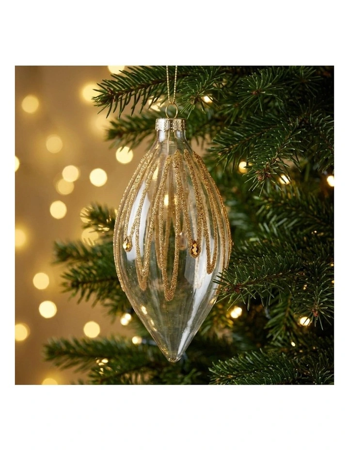 Christabelle 6 Glass Christmas Teardrop Baubles Gold Shimmer Jewels 13cm Xmas Tree Hanging Ornaments image 3