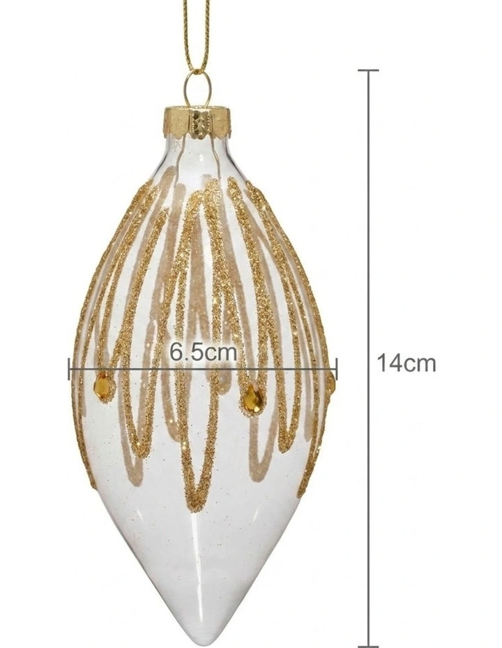 Christabelle 6 Glass Christmas Teardrop Baubles Gold Shimmer Jewels 13cm Xmas Tree Hanging Ornaments image 7