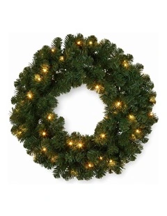 Christabelle 61cm Highland Pine Christmas Wreath Pre Lit Warm White LED Artificial Decoration
