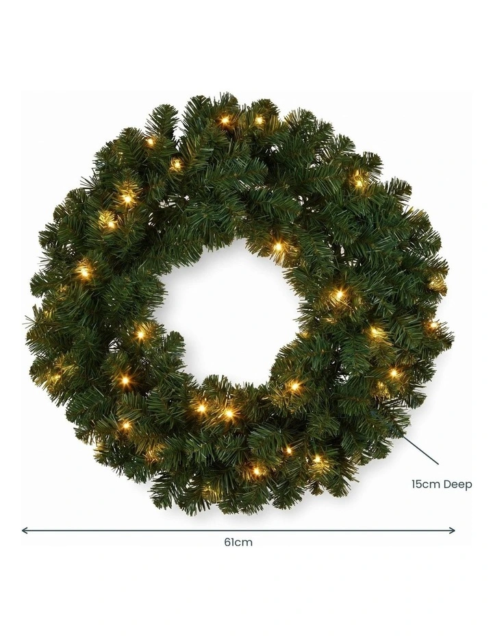 Christabelle 61cm Highland Pine Christmas Wreath Pre Lit Warm White LED Artificial Decoration image 4