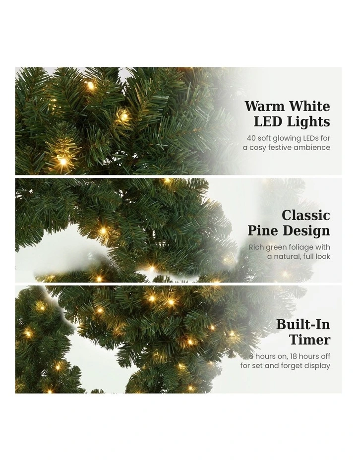 Christabelle 61cm Highland Pine Christmas Wreath Pre Lit Warm White LED Artificial Decoration image 6