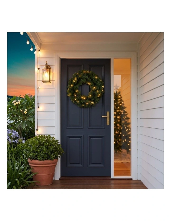 Christabelle 61cm Highland Pine Christmas Wreath Pre Lit Warm White LED Artificial Decoration image 7