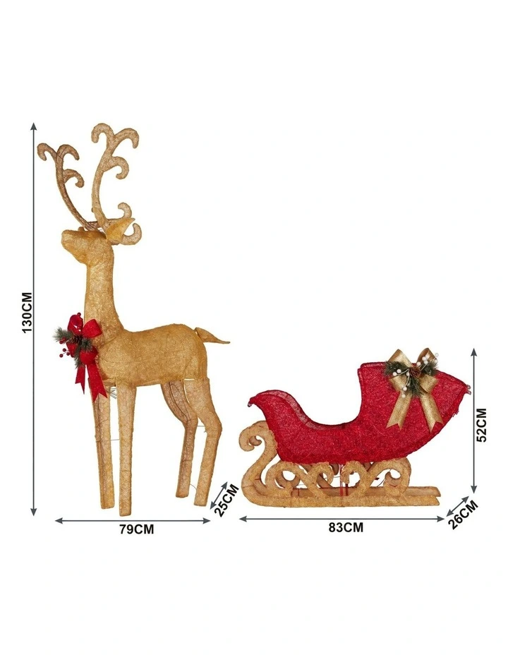 Christabelle 1.62m Reindeer Sleigh Christmas Light Up Display Warm White LED Outdoor Indoor Decor image 3