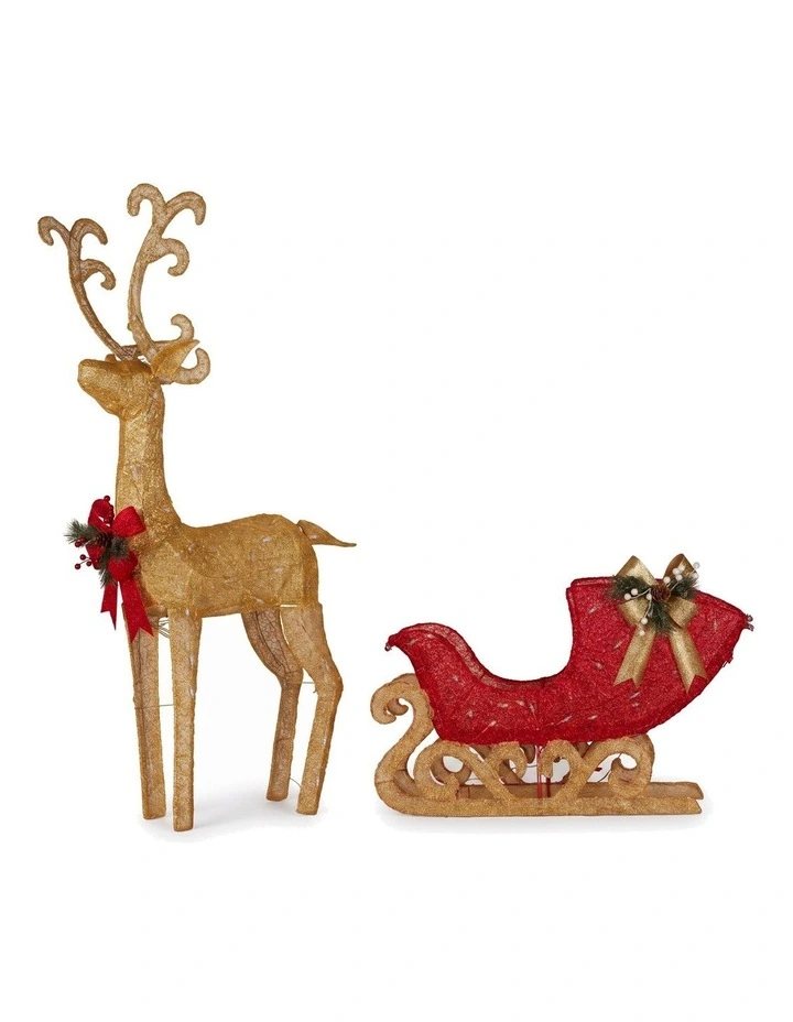 Christabelle 1.62m Reindeer Sleigh Christmas Light Up Display Warm White LED Outdoor Indoor Decor image 4