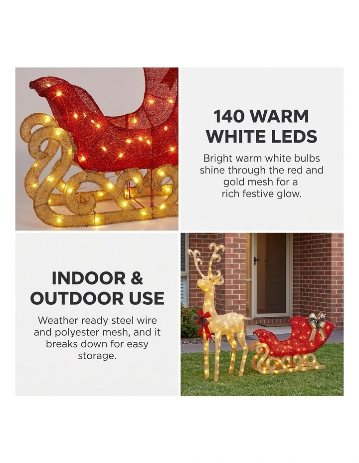 Christabelle 1.62m Reindeer Sleigh Christmas Light Up Display Warm White LED Outdoor Indoor Decor image 5