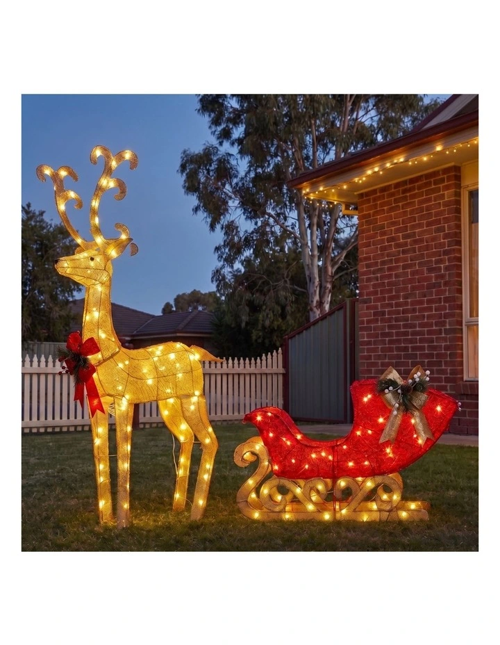 Christabelle 1.62m Reindeer Sleigh Christmas Light Up Display Warm White LED Outdoor Indoor Decor image 6