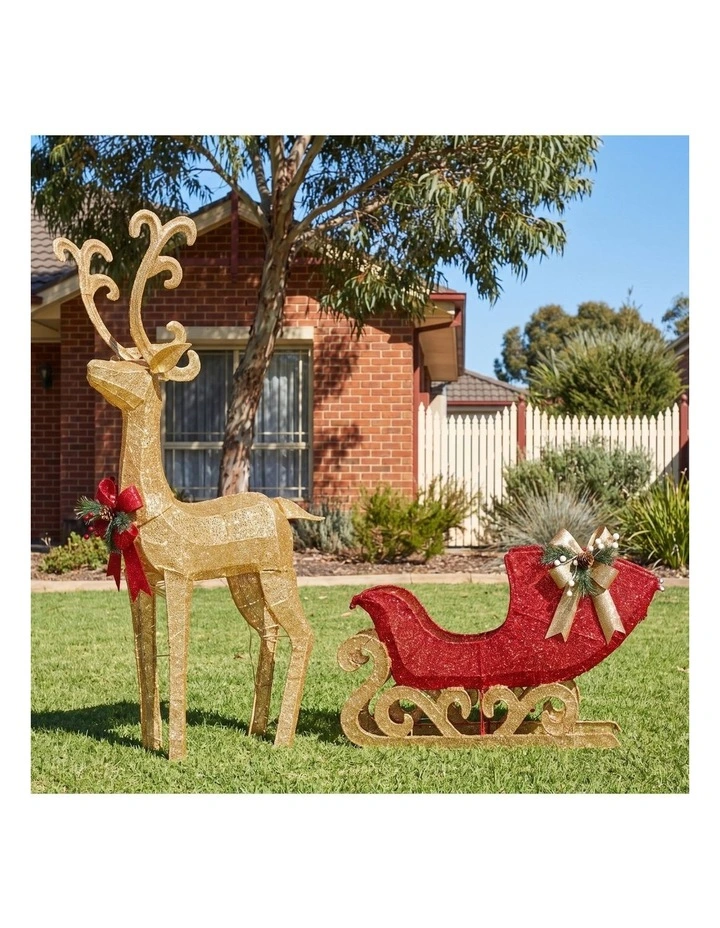 Christabelle 1.62m Reindeer Sleigh Christmas Light Up Display Warm White LED Outdoor Indoor Decor image 7