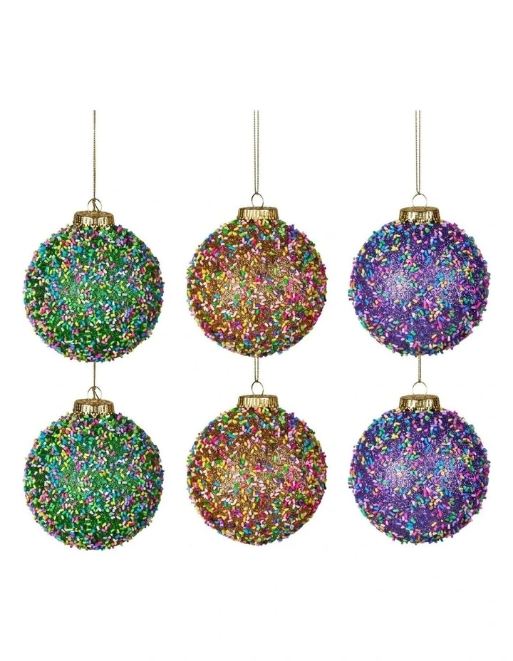 Christabelle 6 Beaded Glass Christmas Baubles Assorted 10cm Decorations Hanging Ornaments Set image 1