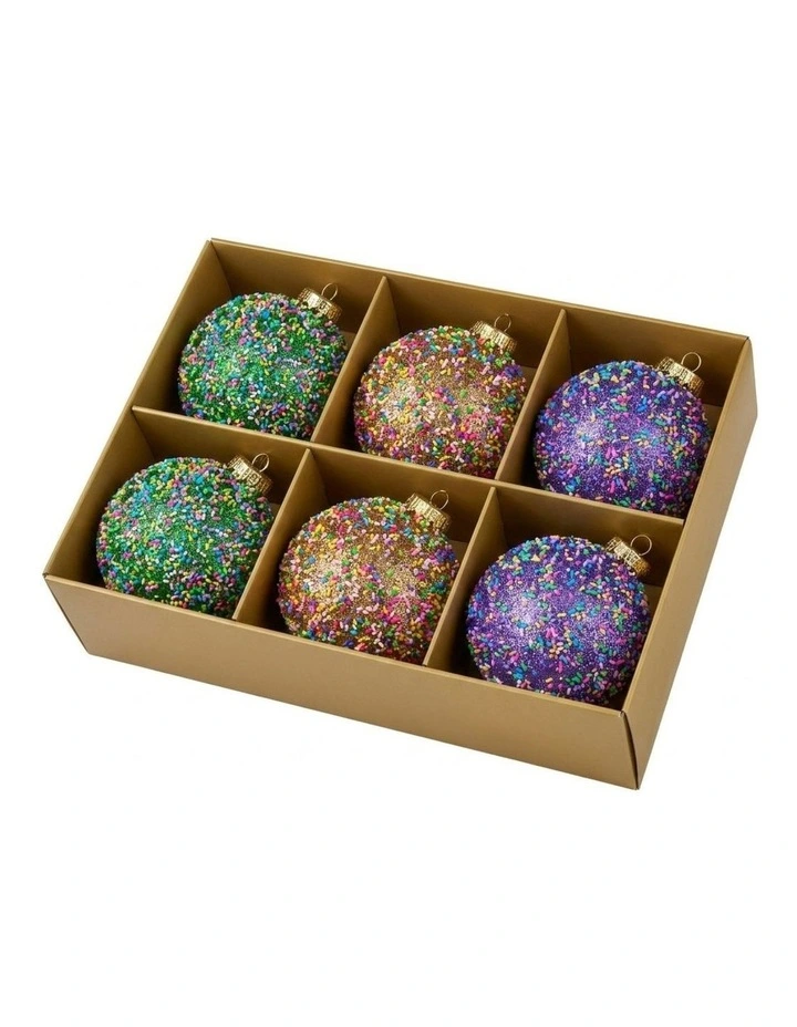 Christabelle 6 Beaded Glass Christmas Baubles Assorted 10cm Decorations Hanging Ornaments Set image 3