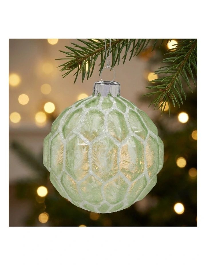 Christabelle 6 Pale Green Glass Christmas Baubles White Shimmer 8cm Xmas Tree Hanging Ornaments image 4