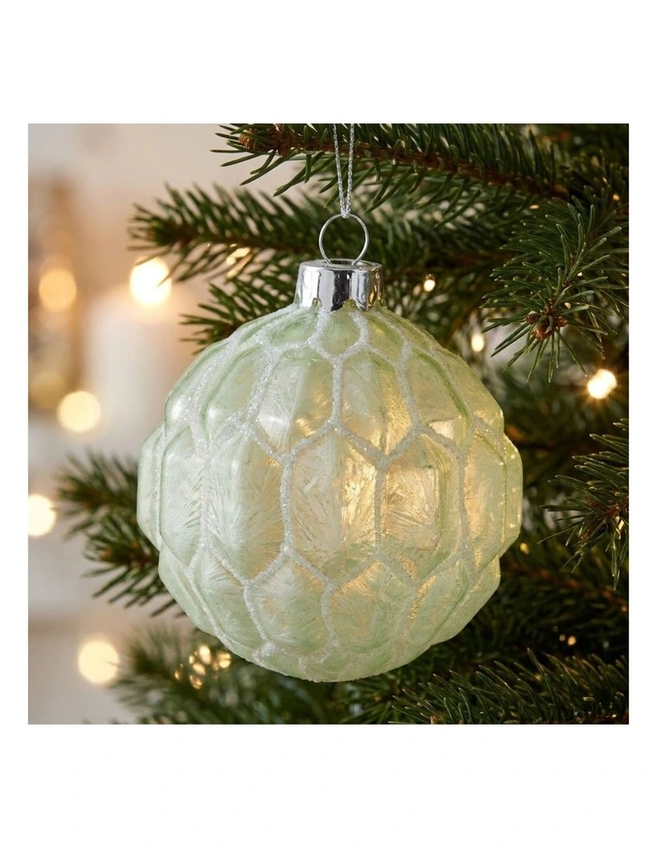 Christabelle 6 Pale Green Glass Christmas Baubles White Shimmer 8cm Xmas Tree Hanging Ornaments image 6