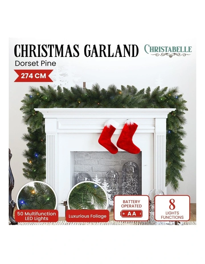 Christabelle 2.7m Christmas Garland  LED Lights Dorset Pine Mantle Decoration image 7