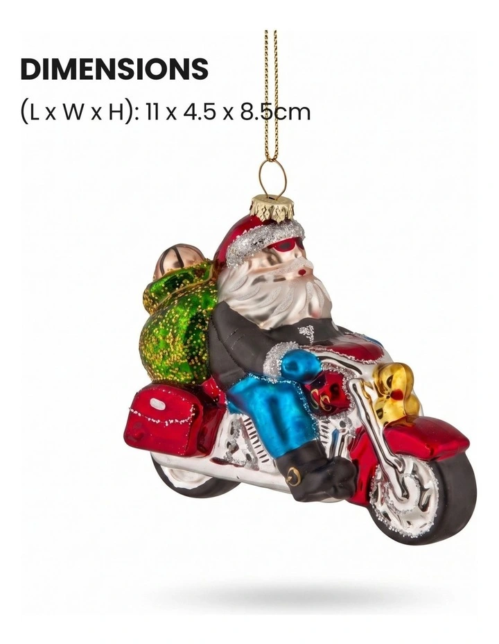 Christabelle 6 Glass Christmas Baubles Motorcycling Santa Novelty 11cm Xmas Tree Decorations image 2