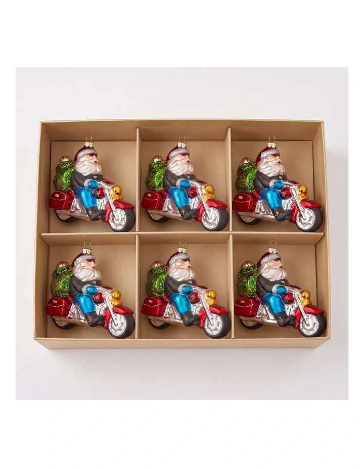 Christabelle 6 Glass Christmas Baubles Motorcycling Santa Novelty 11cm Xmas Tree Decorations image 3