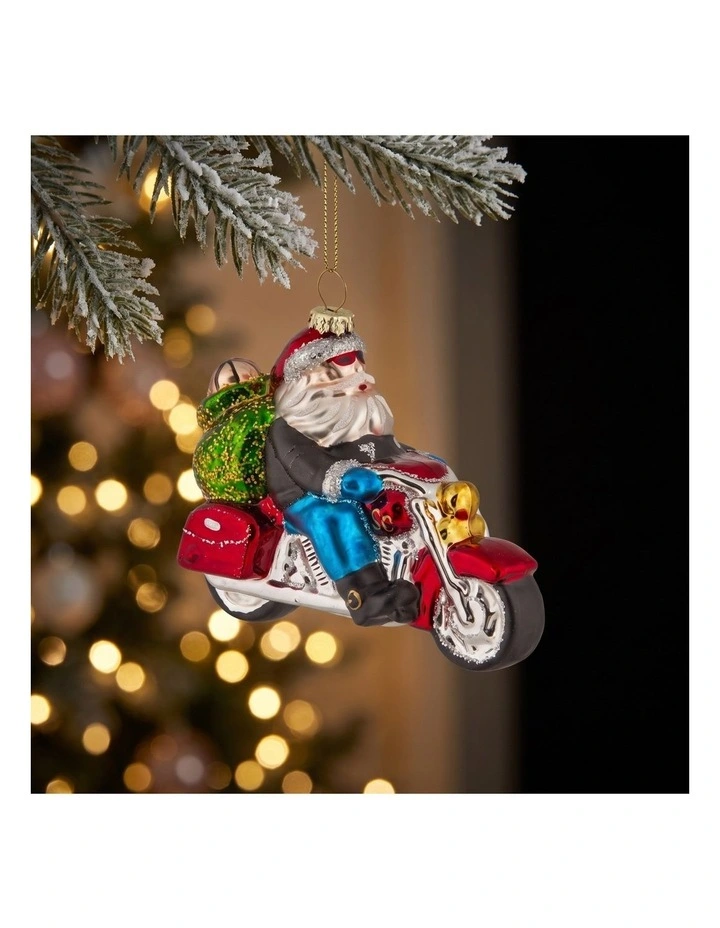 Christabelle 6 Glass Christmas Baubles Motorcycling Santa Novelty 11cm Xmas Tree Decorations image 4