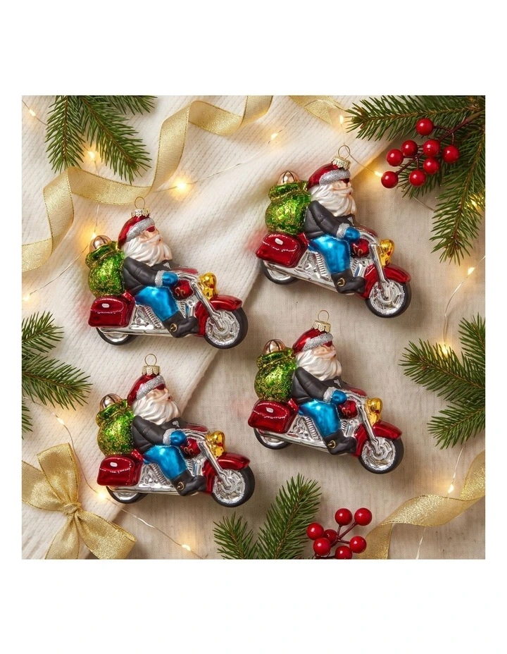Christabelle 6 Glass Christmas Baubles Motorcycling Santa Novelty 11cm Xmas Tree Decorations image 5