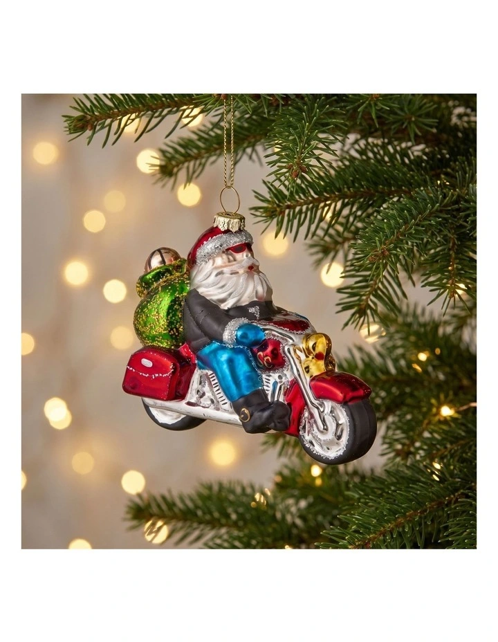 Christabelle 6 Glass Christmas Baubles Motorcycling Santa Novelty 11cm Xmas Tree Decorations image 6