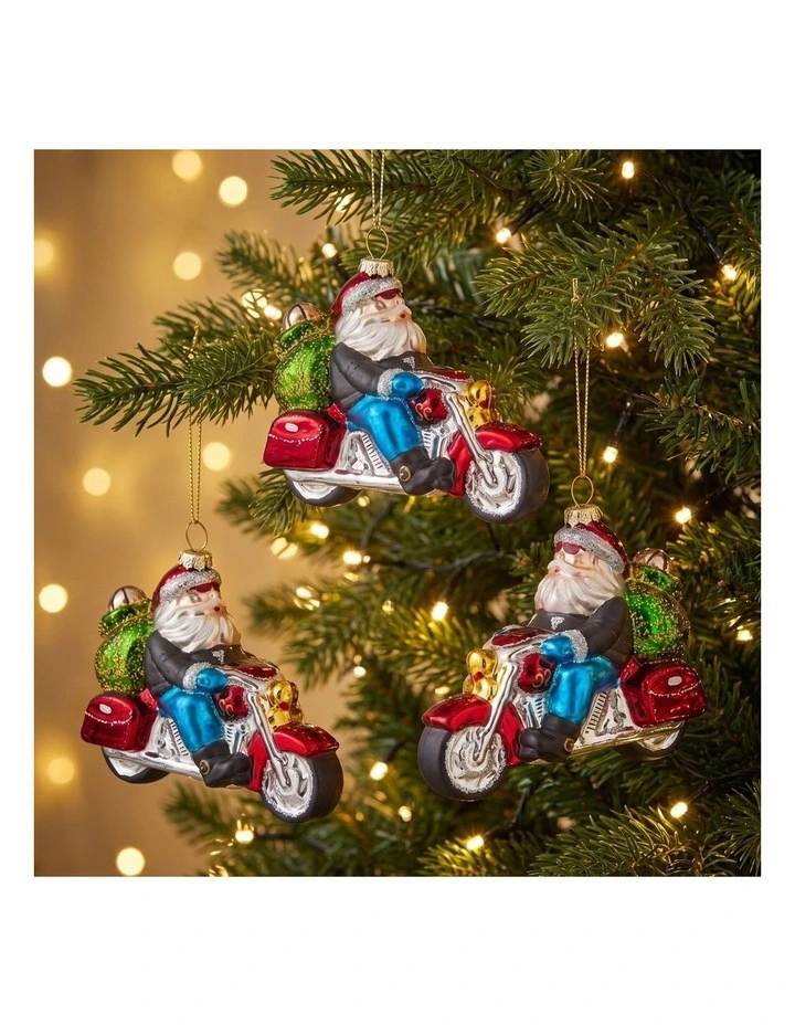 Christabelle 6 Glass Christmas Baubles Motorcycling Santa Novelty 11cm Xmas Tree Decorations image 7