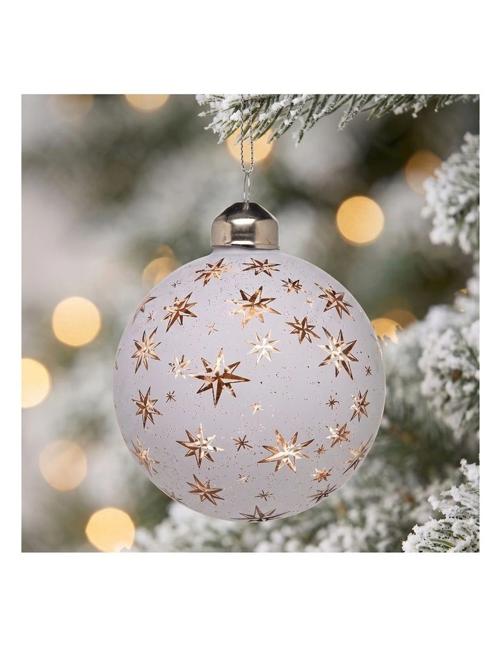 Christabelle 6 White Glass Christmas Baubles Gold Star 8cm Xmas Tree Decorations image 2