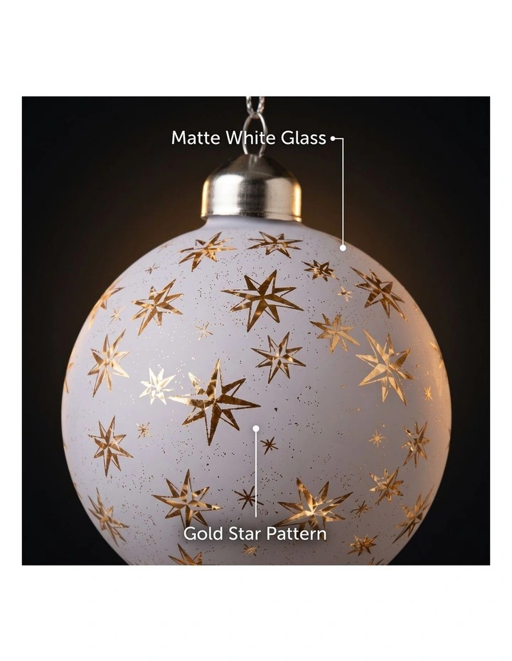 Christabelle 6 White Glass Christmas Baubles Gold Star 8cm Xmas Tree Decorations image 3