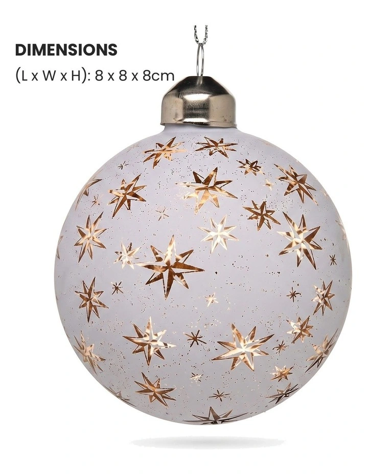 Christabelle 6 White Glass Christmas Baubles Gold Star 8cm Xmas Tree Decorations image 4