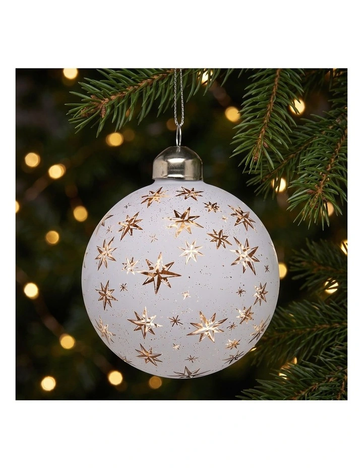Christabelle 6 White Glass Christmas Baubles Gold Star 8cm Xmas Tree Decorations image 5