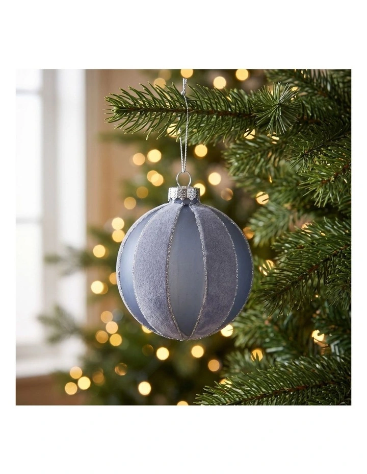 Christabelle 6 Grey Glass Christmas Baubles Velvet Stripe Silver Trim 8cm Xmas Tree Decorations image 6