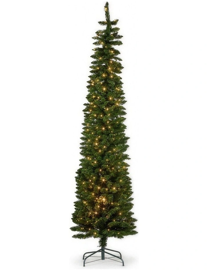 Christabelle 2.3m 7.5ft Pencil Pine Christmas Tree Pre Lit Multi Function LED Slim Artificial image 1