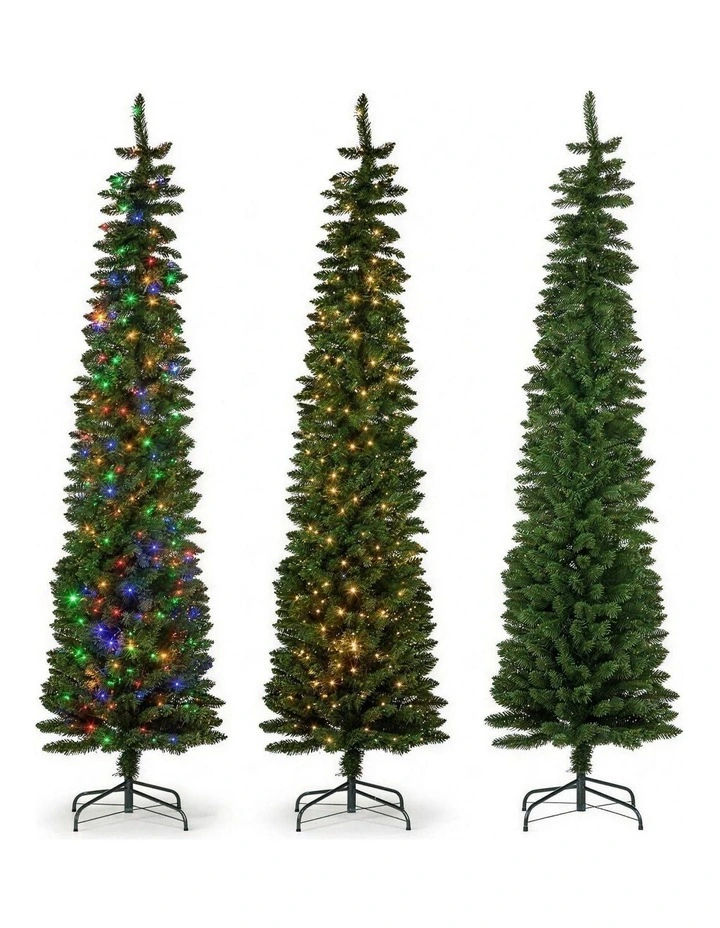 Christabelle 2.3m 7.5ft Pencil Pine Christmas Tree Pre Lit Multi Function LED Slim Artificial image 4