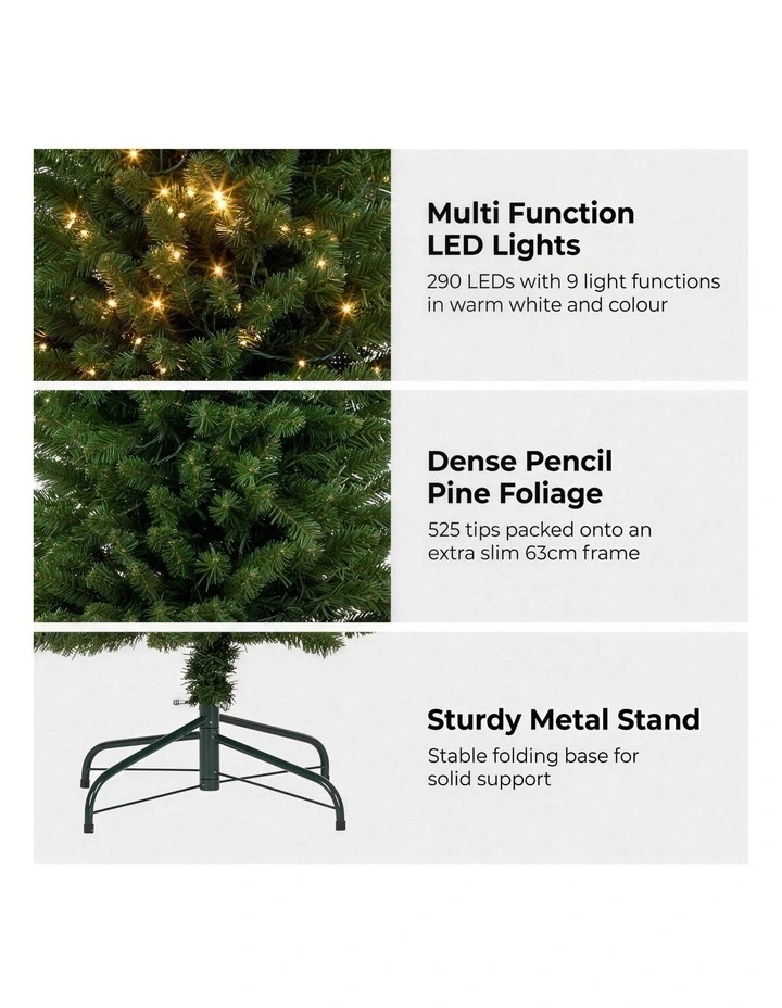 Christabelle 2.3m 7.5ft Pencil Pine Christmas Tree Pre Lit Multi Function LED Slim Artificial image 7