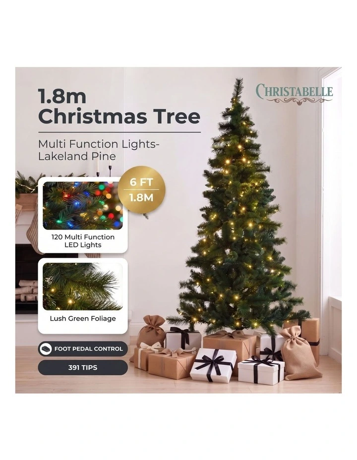 Christabelle 1.8m 6ft Lakeland Pine Christmas Tree Pre Lit Multi Function LED Artificial Indoor Xmas image 6