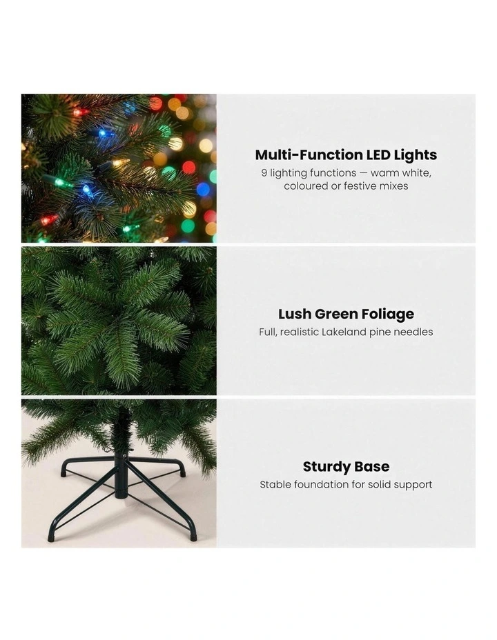 Christabelle 1.8m 6ft Lakeland Pine Christmas Tree Pre Lit Multi Function LED Artificial Indoor Xmas image 7