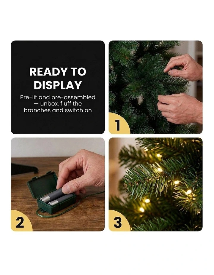 Christabelle 61cm 2ft Highland Pine Christmas Tree Pre Lit Warm White LED Timer Tabletop image 6