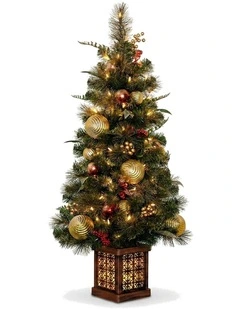 Christabelle 1.2m 4ft Deluxe Mountain Pine Potted Christmas Tree Pre Lit Multi Function LED