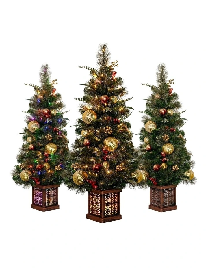 Christabelle 1.2m 4ft Deluxe Mountain Pine Potted Christmas Tree Pre Lit Multi Function LED image 4