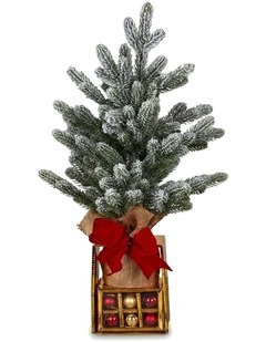 Christabelle 45cm 1.5ft Snowy Potted Christmas Tree Decorations Gift Pack Hessian Tabletop