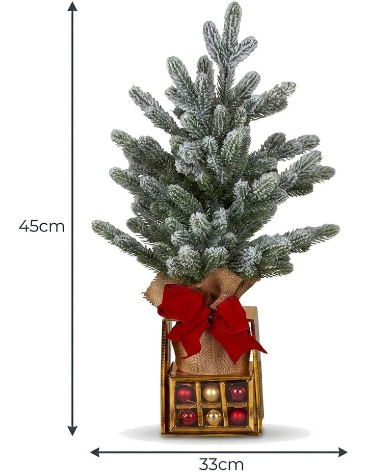 Christabelle 45cm 1.5ft Snowy Potted Christmas Tree Decorations Gift Pack Hessian Tabletop image 2