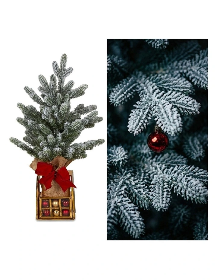 Christabelle 45cm 1.5ft Snowy Potted Christmas Tree Decorations Gift Pack Hessian Tabletop image 3