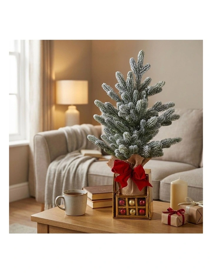 Christabelle 45cm 1.5ft Snowy Potted Christmas Tree Decorations Gift Pack Hessian Tabletop image 4