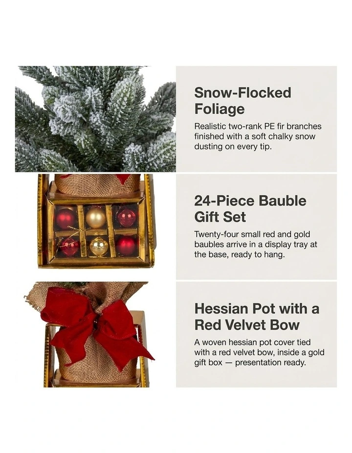 Christabelle 45cm 1.5ft Snowy Potted Christmas Tree Decorations Gift Pack Hessian Tabletop image 5