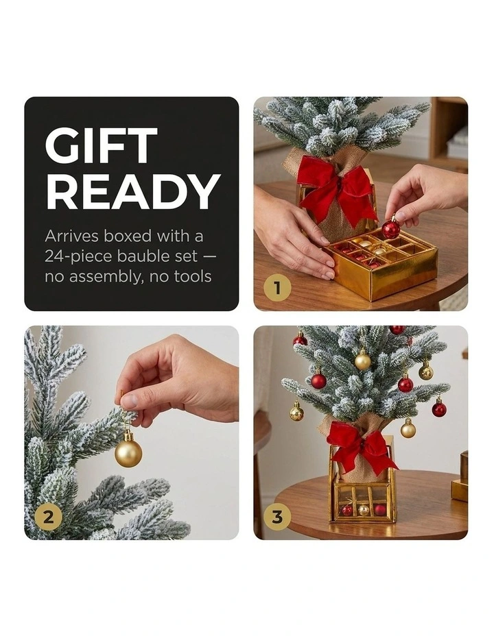 Christabelle 45cm 1.5ft Snowy Potted Christmas Tree Decorations Gift Pack Hessian Tabletop image 6