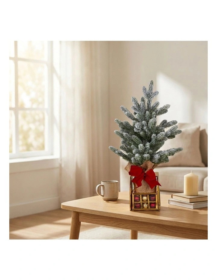 Christabelle 45cm 1.5ft Snowy Potted Christmas Tree Decorations Gift Pack Hessian Tabletop image 7