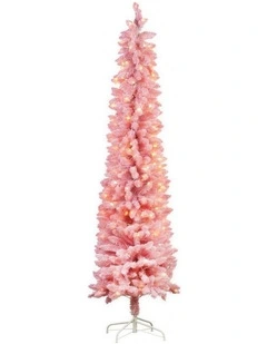 Christabelle 1.8m 6ft Pink Fairy Floss Christmas Tree Pre Lit RGB LED Flocked Slim Artificial