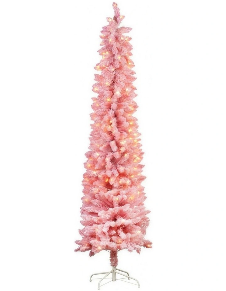 Christabelle 1.8m 6ft Pink Fairy Floss Christmas Tree Pre Lit RGB LED Flocked Slim Artificial image 1