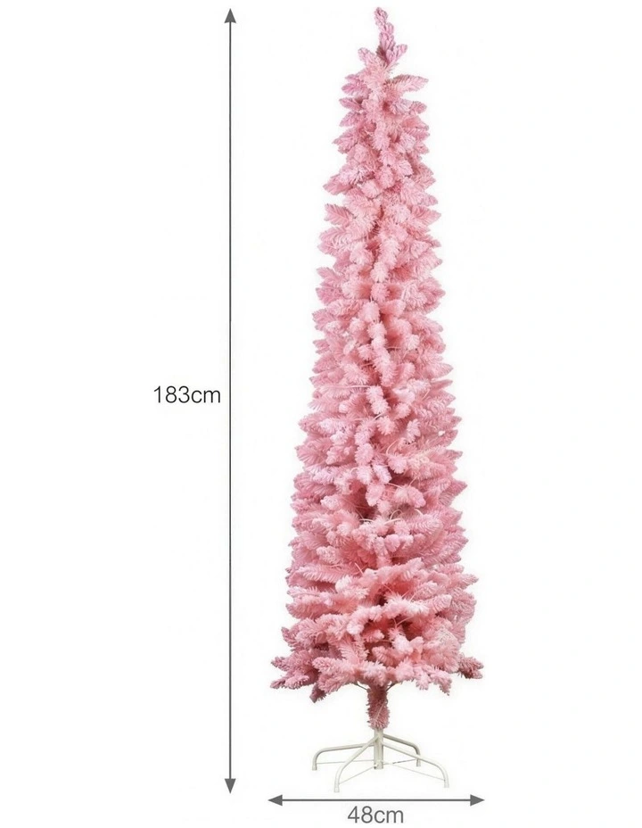 Christabelle 1.8m 6ft Pink Fairy Floss Christmas Tree Pre Lit RGB LED Flocked Slim Artificial image 2